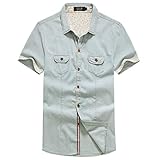 SSLR Men's Ombre Casual Short Sleeve Denim Shirt (Medium, Blue)