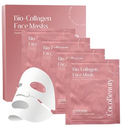 Collagen Sheet Mask &ndash; Hydrating Korean Face Mask for Fine Lines & Anti-Aging, Deep Moisture, Radiant Skin Boost, Bio-Collagen Facial Masks (4 Pack)