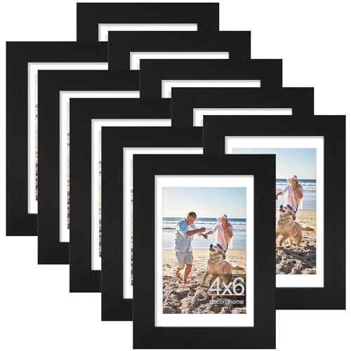 decorUhome 4x6 Picture Frame, Display Pictures 3.5x5 with Mat or 4x6 without Mat, Wall & Tabletop Display Photo Frame, Black, 10 Pack
