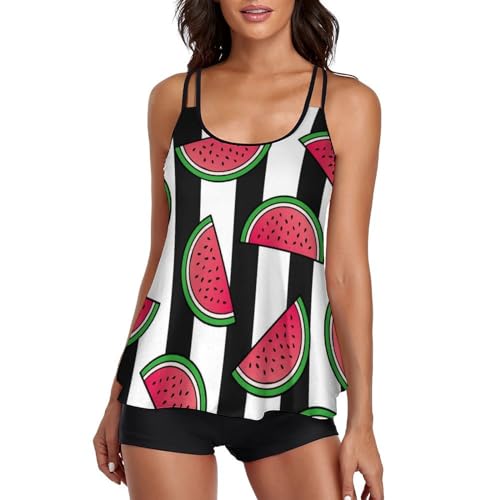 Tankini pastèque rayée maillot de bain deux pièces robe de plage et shorty