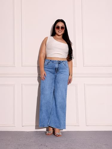 Image of Miss Chase A+ Women's Wide-Leg High Rise Regular Length Stretchable Denim Jeans