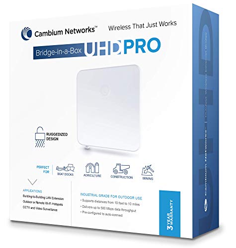Cambium Networks Bridge-in-a-Box UHD PRO | Plug-n-Play Outdoor Wireless Ethernet Bridge | Pre-paired Point-to-Point Link | 5 Mile Wireless Range | 802.11ac | Up to 600 Mbps Throughput (C058900B901A)