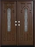 BGW Doors - Exterior Fiberglass Door with Arched Glass with Iron Pre-Hung Pre-Finished Double Entry Door 280W- Righthand Swing 36x80