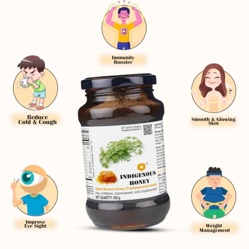 Image of INDIGENOUS HONEY Raw Ajwain Carom Honey Pure Organic 17.64 oz Glass Jar