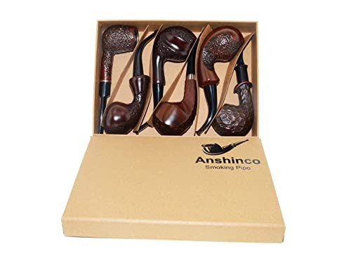 Anshinco Smoking pipe, set of 6pcs, smoking pipe gift box, smoking pipe of steel & acrylic, tobacco pipe (Box C)