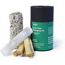 Yogo Pure Vibes Smudging Kit - 5 Sustainably Harvested Palo Santo Sticks from Ecuador, Ethically farmed White Sage from California, and a Selenite Crystal Wand for Energy Cleansing and Aromatherapy
