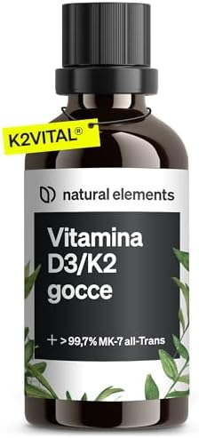 Vitamina D3 + K2 in gocce da 50 ml – Premium: minimo 99,7% all-trans (K2VITAL® di Kappa) + D3 ad alta biodisponibilità – natural elements – Integratore Vitamin D – alto dosaggio, liquida