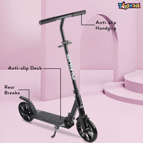 Image of Toyshine Rhino 2 Wheel Runner Scooter with Anti Slip ABS Base Big Wheels Height Adjustable Handlebar Foldable Max Load 50kg for Boys and Girls Ages 5 and Above - Black