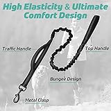 rabbitgoo Hundeleine Große Hunde, Starke Bungee Hundeleine mit 2 Gepolsterten Griff und Metallhaken, Taktische Sicherheit Hundeführleine, Elastische Ruckdämpfer Führleine, Schwarz 134-183cm