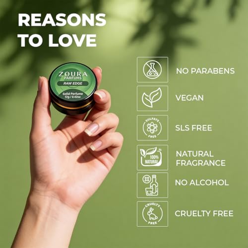 Image of ZOURA RAW EDGE Solid Perfume for Men & Women | Alcohol-Free Long Lasting Unisex Fragrance | Leather Woody Amber Musk Notes | Pocket Friendly Travel Solid Perfume (8g)