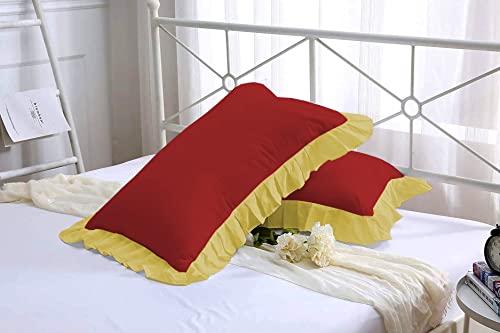 Image of YRM Bedding's Ruffle Beautiful Pillow Cover | Super Soft Elegant Premium Microfiber Frill Pillow Cover Set of 2 (17 inchx27 inch Inches) (Burgundy /Gold)