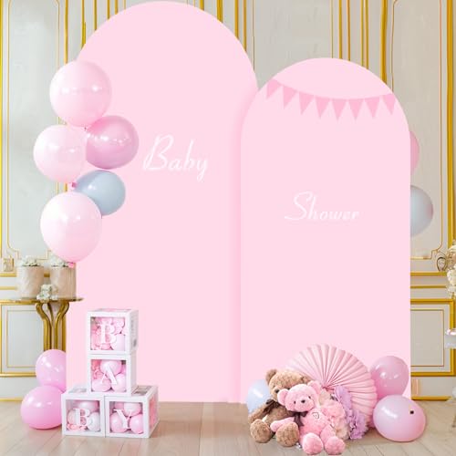 Image of 6FT Baby Pink Arch Covers, Spandex Fitted Wedding Arch Stand Covers Round Top Chiara Backdrop Cover for Birthday Party Ceremony Banquet Decoration