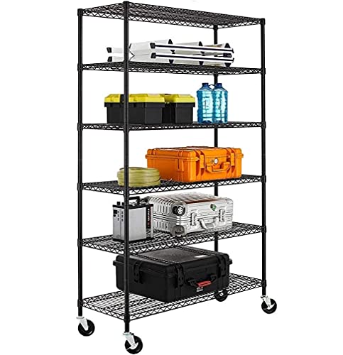 Payhere Metal Storage Shelves, Wire Shelving Unit W/Wheels, 6000 Lbs Heavy Duty Industrial Utility Steel Storage Rack, 6 Tier Nsf Ultradurable Shelf Organizer Racks For Garage Kitchen Storage (Black) #TOP19