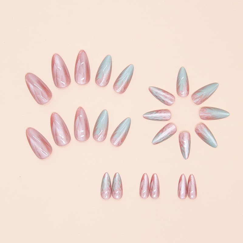 LYMCY Press on Nails, Gradient Cat Eye Nail, Artificial Nails for Women and Girls -24 pcs - Image 2