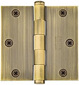 Emtek 3 1/2 x 3 1/2" Square Corners Residential Plain Bearing Hinges (Pairs), Solid Brass 10 Finish Options (Satin Brass US4)