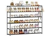 LUKYTOWER Long Shoe Rack 6 Tier Shoe Storage Organizer with 2 Hooks, Wide Stackable Shoe Organizer Racks for Closet Entryway,Shoe Shelf Stand Sturdy Durable Shoes Holder Up to 39Pairs, Black