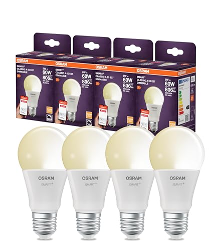 Osram SMART LED Lampe A60 Kolbenform E27, 9W ZigBee 3.0, dimmbar 2700K warmweiß, App Steuerung, Alexa, Google Assistant