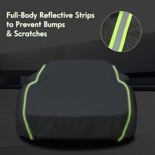 Image of Tecoom Car Cover Waterproof All Weather, Windproof UV Sun Rain Snow Protection Outdoor Full Cover with Top Reflective Strip, Door Zipper, Fit for Coupe /Convertible /Sport Cars (183-193 Inches)