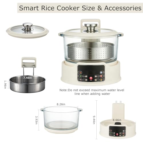 Low Sugar Rice Cooker - Multifunctional Low Carb Rice Cooke r with Auto-Lift Basket, Preset &Timer, Smart Glass Rice Cooker with Steaming, Boiling and Hotpot in One (White) by tosgar - Used condition - Image 2