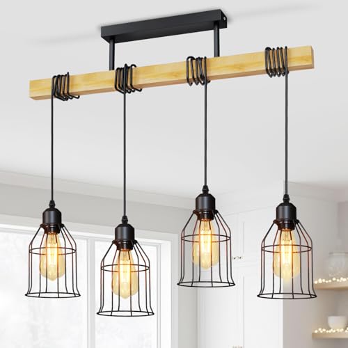 LVWIT Suspension Luminaire E27 Plafonnier, Lustre à 4 Lampes, Abat-jour Suspendus au Design...