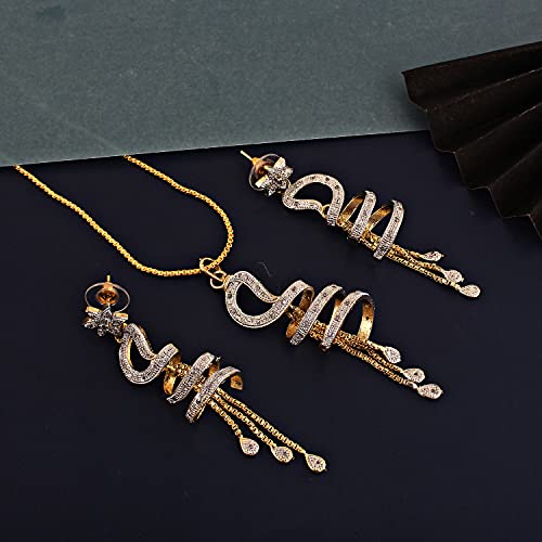 18K Plated AD Spiral Pendant with Earring and Chain Set