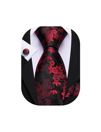 Image of Barry.Wang Men Tie Set Floral Paisley Silk Necktie Pocket Square Cufflinks Formal Wedding Party Business