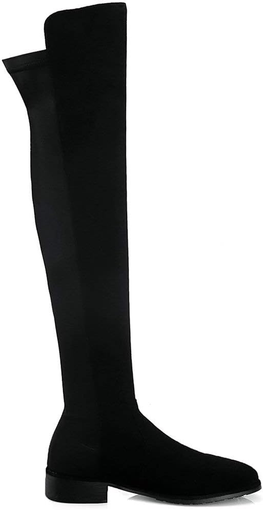 Parisuit Women's Flat Over The Knee Boots Stretch Thigh High Boots Slip On Faux Suede Shoes