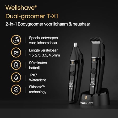 2 in 1 intiem scheerapparaat man/Lichaamsscheerapparaat en neushaartrimmer/Lichaamsscheerapparaat mannen / IPX7 waterdicht en oplaadbaar via USB-C/Scheerapparaat mannen intieme zone - Afbeelding 3