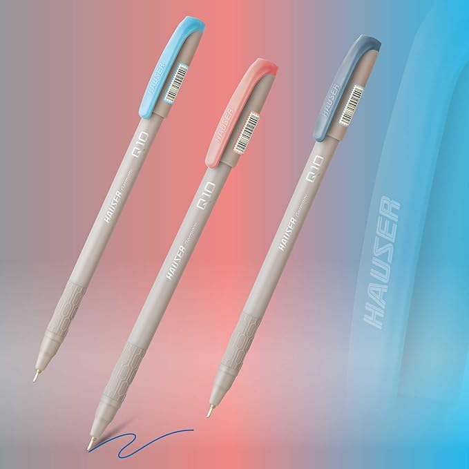 Image of Hauser Q10 0.6mm Ball Pen Tumbler Set | Trendy Durable Plastic Clip with Comfortable Grip | Attractive Solid Grey Body, Low-Viscosity Ink | Blue, Black & Red Ink, Set Of 50 Ball Pens
