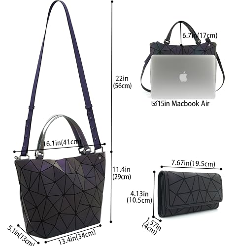 Geometric Luminous Crossbody Bag Set Reflective Holographic Handbag with Adjustable Shoulder Strap Unique Multi Compartment Magic Color Changing Premium Bundle2