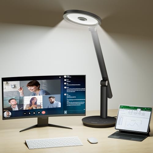 Honeywell Desk Lamp for Home Office, H6 Sunturalux™ Eye-Caring Led Desk Light, 800LM Dimmable Desk Lamp with Timer, Touch Control Tall Desk Reading Light, Table Lamp for Circle Webcam, Study