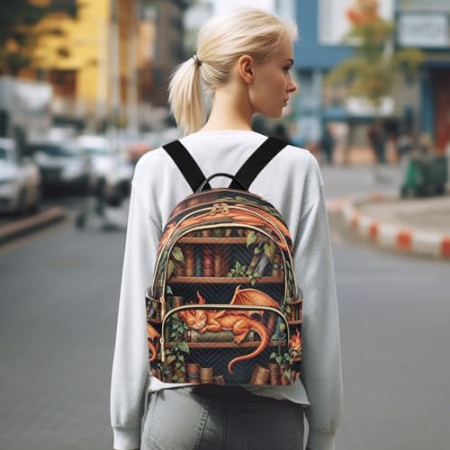 Image of ALAZA Dragon Bookshelf Book Women Backpack Purse Ladies Fashion Shoulder Bag Daypack Travel Bag 7.5L