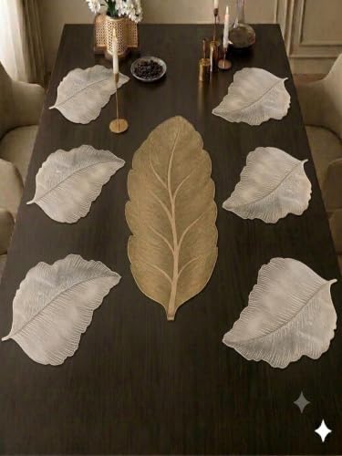 Image of Dakshya Industries PVC Waterproof Table Placemat & Table Runner Combo Set | 6 Dining Table Mats + 1 Runner | Heat Resistant, Washable, Non-Slip Table Mat Set (Non Slip Pro)
