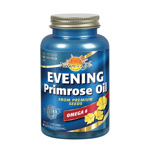 Nature's Life Evening Primrose Oil 1300 mg | PMS and Menopause Balance Support for Women | Skin Health | 60ct