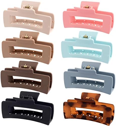 8 Pack 4.1 Inche Large Rectangle Hair Claw Clips, Matte Hair Clips for Women Thin Thick Curly Hair, Strong Hold jaw clip Big Non-slip Square Hair Clip Jaw Clips,Hair Accessories for Women