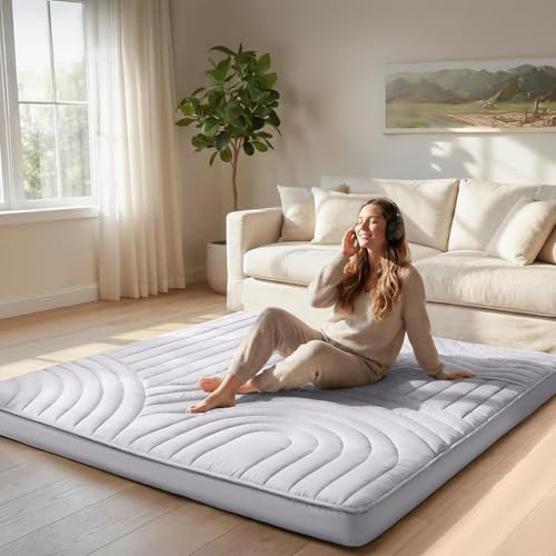 Image of ZonLi Japanese Floor Mattress Futon Mattress King Size, Thicken Roll Up Tatami Mat Washable Cover, Portable & Foldable Floor Bed Mattress for Sleeping, Dormitory, Adult