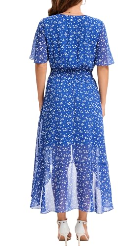 Image of Kormei Womens Short Sleeve Floral Maxi Dress High Low V-Neck Flowy Party Long Dresses