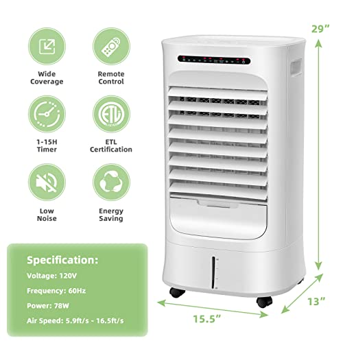Costway Evaporative Air Cooler, Portable Cooling Fan & Humidifier With Remote, 15H Timer, 63° Oscillation, 3 Modes, 3 Speeds, 2.6 Gal Water Tank, Led Display, Quiet Swamp Cooler For Bedroom Office #TOP7