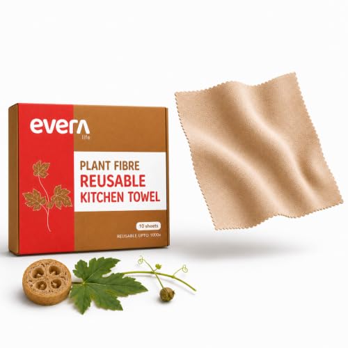 Image of Reusable Kitchen Towel Pack of 10 Sheets | India's First Ever 150 GSM Natural Loofah Fiber | Unbleached Reusable Kitchen Towels | Washable 1000+ Times | Super Absorbent Kitchen Wipes Towels