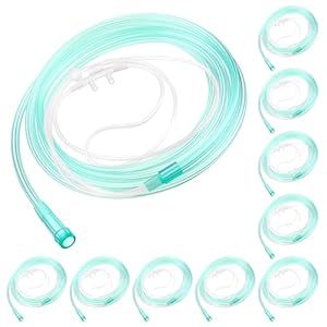 Anglechic 10 Pack 7Ft Adult Oxygen Nasal Cannula, Soft Oxygen Tubing for Adult, Cannula Nasal Tubing with Soft Curved Nose Piece, High Flow Lightweight Tube (Green)