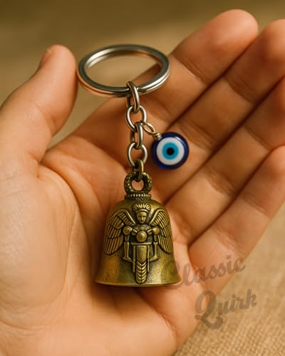 Image of Classic Quirk Evil Eye Hooked Guardian Bell Keychain - Protective Lucky Charm Bell with Clip Hook for Bike, Car, Key & Bag | Spiritual Good Luck Talisman Gift