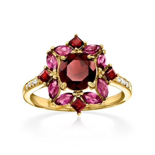 Ross-Simons 1.90 ct. t.w. Garnet and .80 ct. t.w. Rhodolite Garnet Ring With .10 ct. t.w. White Topaz in 18kt Gold Over Sterling. Size 7