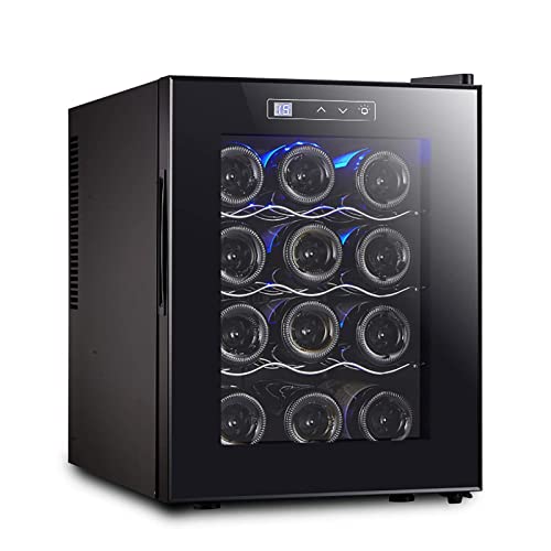 Suuim Enfriador de Vino de 12 Botellas Funcionamiento silencioso Compresor Bodega Independiente Encimera Enfriador de Vino Gabinete Refrigerador y Panel táctil Pantalla Digital de Temperatura