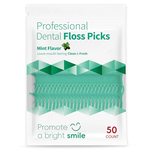 50 Count Dental Floss Picks, Mint Flavor, Travel Size Pack for Fresh Breath, Deep Cleaning Daily Oral Care for Tight Teeth, Easy Take Out Portable Package for On The Go(Pack of 1)