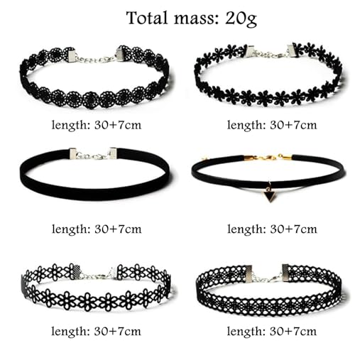 6PCs Black Velvet Choker Necklace Set - Vintage Tattoo Daisy Choker - Classic Gothic Punk Lace - Trendy Sexy For Women3