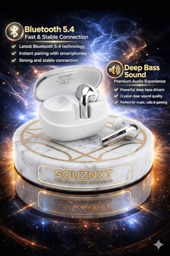 Image of Supreme Wireless Earbuds, Bluetooth 5.4, Quad Mic ENC Noise Cancellation, 72H Playback, Deep Bass, Fast Charging (White)