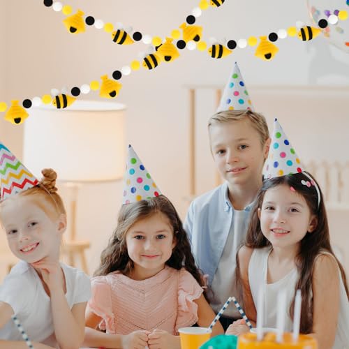 Image of JarThenaAMCS Summer Bumble Bee Felt Banner 3D Bee Honeycomb Pom Ball Garland No DIY Required Bunting Garland for Party Supplies Hanging Decoration
