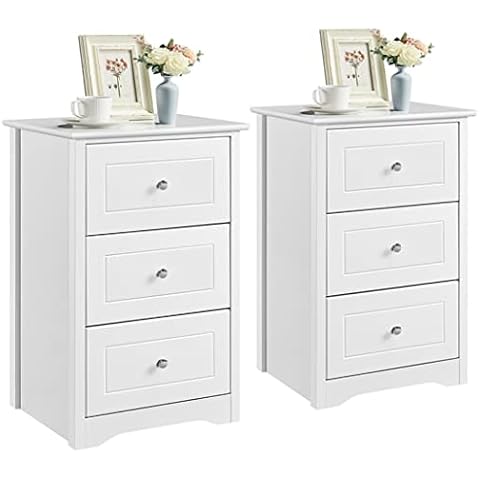 Yaheetech 2er Set Nachttisch mit 3 Schubladen Nachtschrank aus Holz Nachtkonsole Nachtkommode für Schlafzimmer Wohnzimmer Beistelltisch Cover