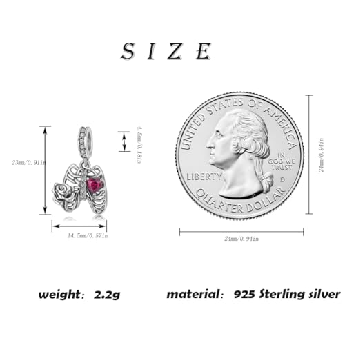 Image of ARTCHARM Rib Rose Charm 925 Sterling Silver with Zircon fit Bracelets Charms,Christmas Valentine Mother's Day Gift for Women