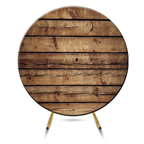 Dashan Rustic Wooden Board Round Backdrop For Photography Natural Vintage Brown Wood Baby Shower Backdrop Retro Board Floor Birthday Party Decoration 7.2X7.2Ft Polyester Round Backdrop #TOP2